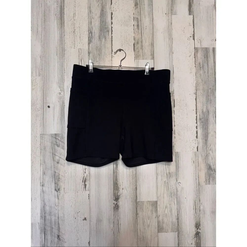 Maze Collection Black High Waisted Bike Shorts Womens Size 1X Plus Pockets Activ